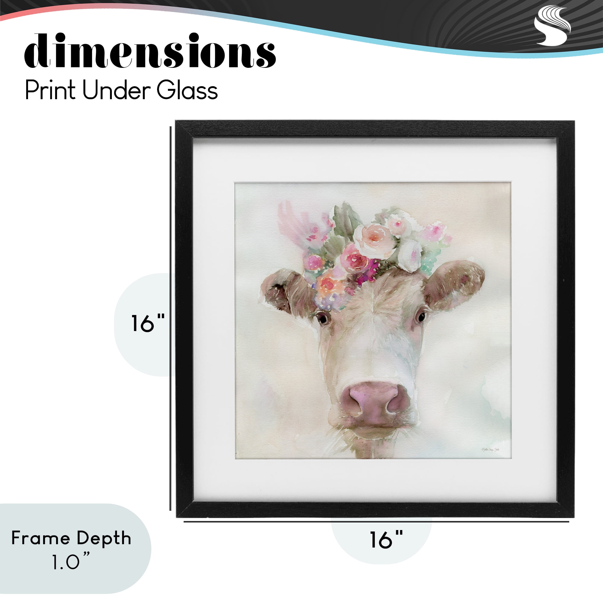 Stupell Industries Betsy Cow with Flowers Black Framed Print Under Glass, design by Stellar Design Studio