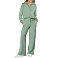 thumbnail image 2 of Women 2 Piece Outfits Sweatsuit Set Workout Fall Half Zip Sweatshirt Lounge Tracksuits Mint Green M, 2 of 3