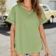 thumbnail image 5 of Primavera color sólido cuello en V manga corta parte delantera corta espalda larga dividida Casual Top mujeres Pompotops hkajfhjk461060, 5 of 9