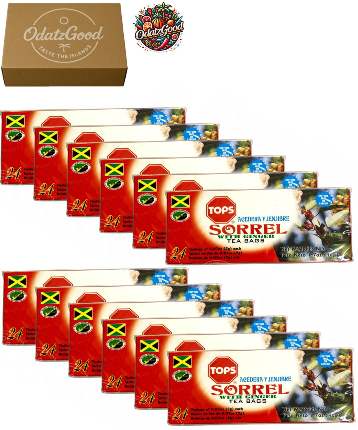 Tops Sorrel w/ Ginger Tea 1.7g (36g) 12-Pack – Product of Jamaica – Curated & Packaged by ODatzGood