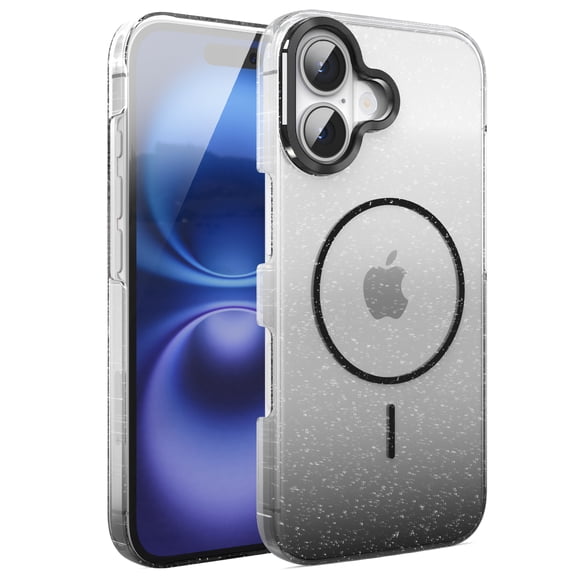 For iPhone 17 Magnetic Glitter Phone Case,Gradient Sparkle Luxury Glitter Transparent Design,Compatible with Mag-Safe,Anti-Scratch Dust-Proof Shockproof Thin Fit Phone Case,Black