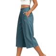 thumbnail image 6 of Ltctricy Capri Pants for Women Elastic Waisted Wide Leg Pants Loose Fit Casual Pants with Pockets Beach Vacation Clothes(Blue,Small), 6 of 7