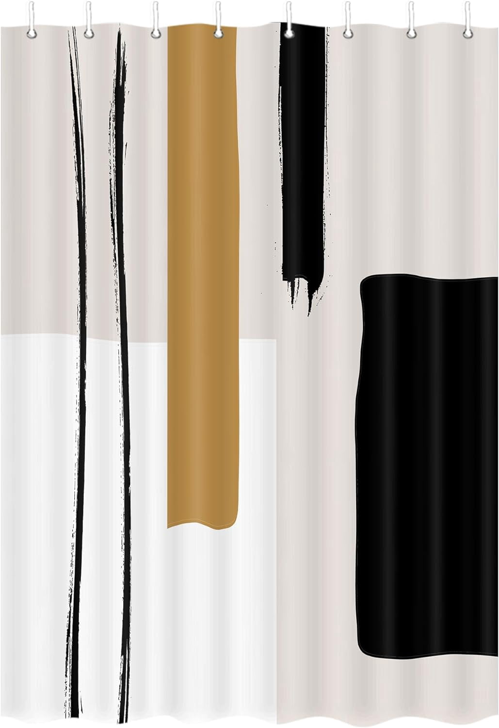 Abstract Modern Camper RV Shower Curtain for Travel Trailer Bathroom, Beige Camping Small Narrow Shorter Fabric Shower Curtains Set, Happy Camp Outdoor Decor Accessories with Hooks 47X 64 Inch