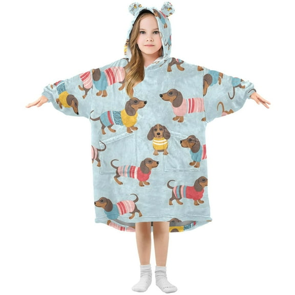 joogoo Wearable Blanket Hoodie for Happy Dachshund Dogs Oversized Sherpa Hooded 3-14 YR M