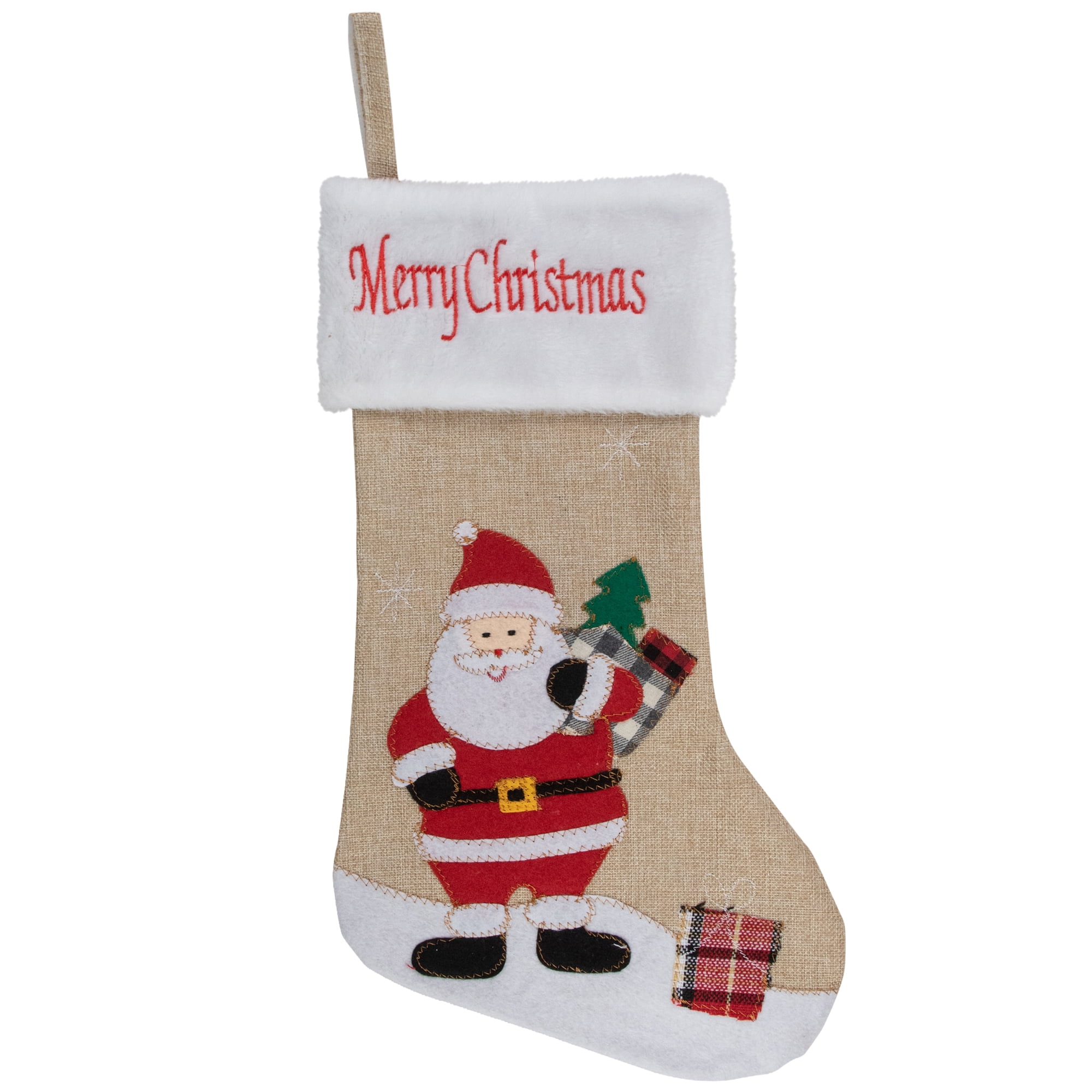 Northlight 19" Beige and Red Burlap "Merry Christmas" Santa Christmas Stocking