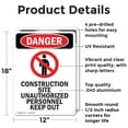 thumbnail image 2 of (2 Pack) Construction Site OSHA Danger Sign 12 Inch X 18 Inch Indoor / Outdoor Rust-Free Aluminum Metal Signs for Workplace, Workshop, and Construction Site, Made in the USA, 2 of 8