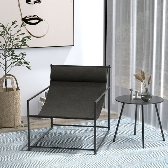 Grand Patio Outdoor Modern Sling Accent Lounge Chair, Black Armchair