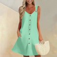 thumbnail image 4 of Bodycon Dresses For Women, Tank Sundress Casual V Neck Sleeveless Button Down Beach Dress With Pockets Black Funeral Dresses Women Mini Summer Cute Dresses Clothes Dresses (L, Mint Green) ZMTing, 4 of 5