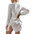 thumbnail image 5 of Seyurigaoka Women Summer Bikini Cover Up Sheer Solid Color Long Sleeve Lapel Button Closure Loose Long Cardigan Shirt Dress, 5 of 6