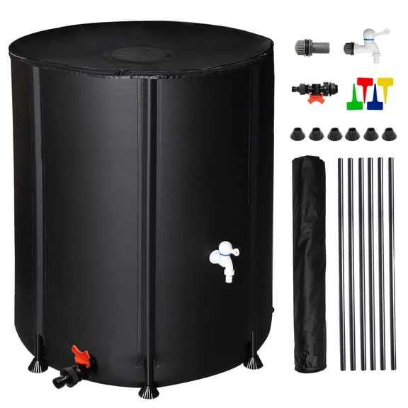 BAYUELSWU 132 Gallon Collapsible Rain Barrel, Portable Water Storage Tank, Folding Rain Barrel Water Collector with Spigots (Black)