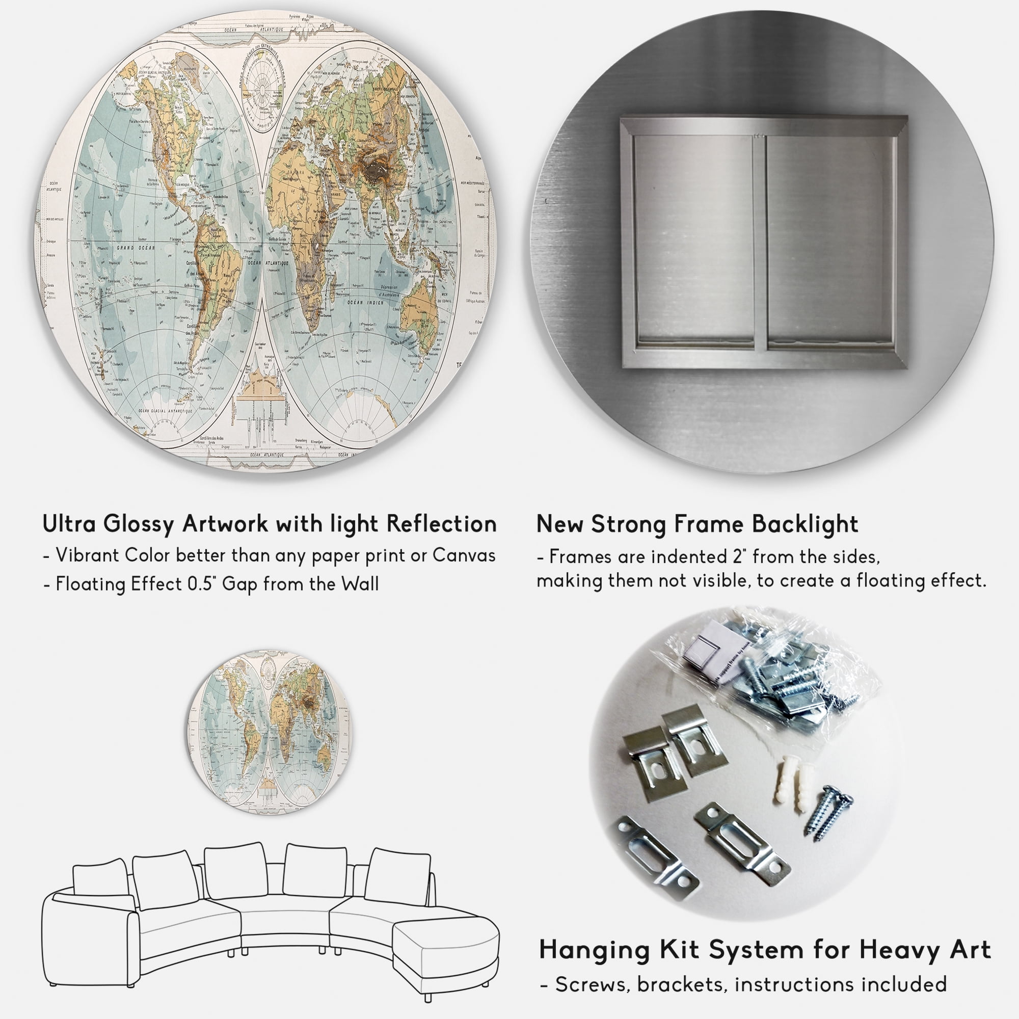 Designart 'Ancient World Map II' Rustic Circle Metal Wall Art 23x23 - Disc of 23