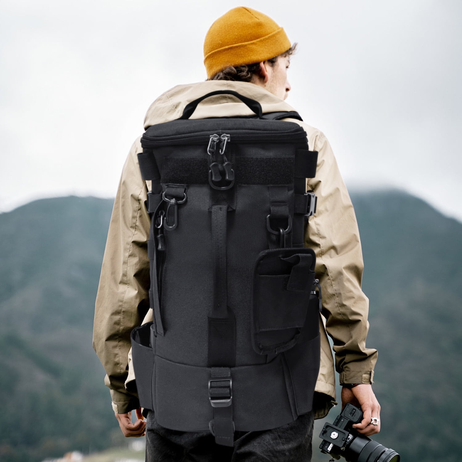 AGOPLEE Fishing Backpack, Tackle Sling Bag with Rod Holder, Black, Unisex