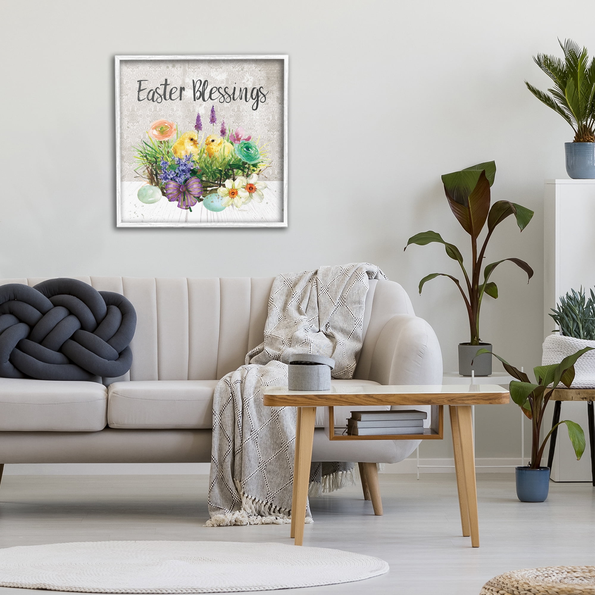 Stupell Industries Easter Blessings Basket of Flowers White Framed Giclee Art, design by Carol Robinson