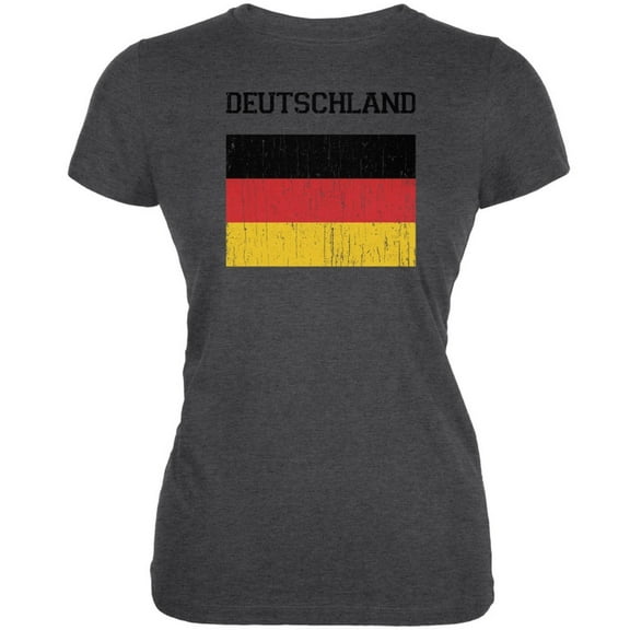 World Cup Distressed Flag Deutschland Dark Heather Juniors Soft T-Shirt - 2X-Large