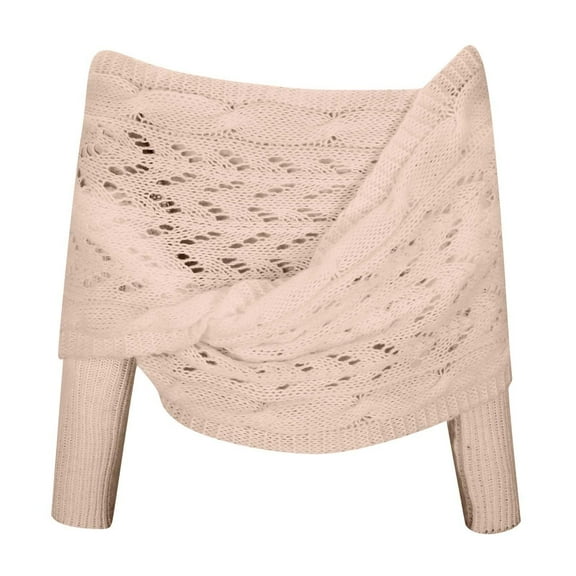 Yuanlong Womens Sweaters Stylish Long Sleeve Openwork Lacy Knitted Cover Up Shawl Sweater Casual Outing Outfit Light Tops