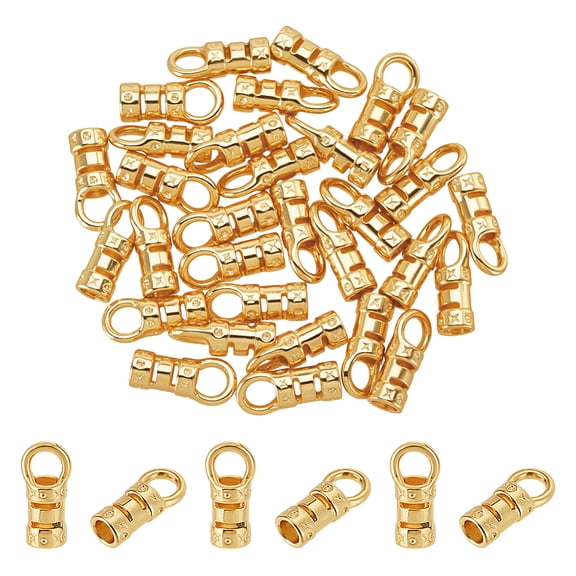 30Pcs Brass Cord Crimp Ends 2mm Inner Diameter Tube Cord End Caps with Loop Ribbon Ending Clasp Tips Jewelry Connectors