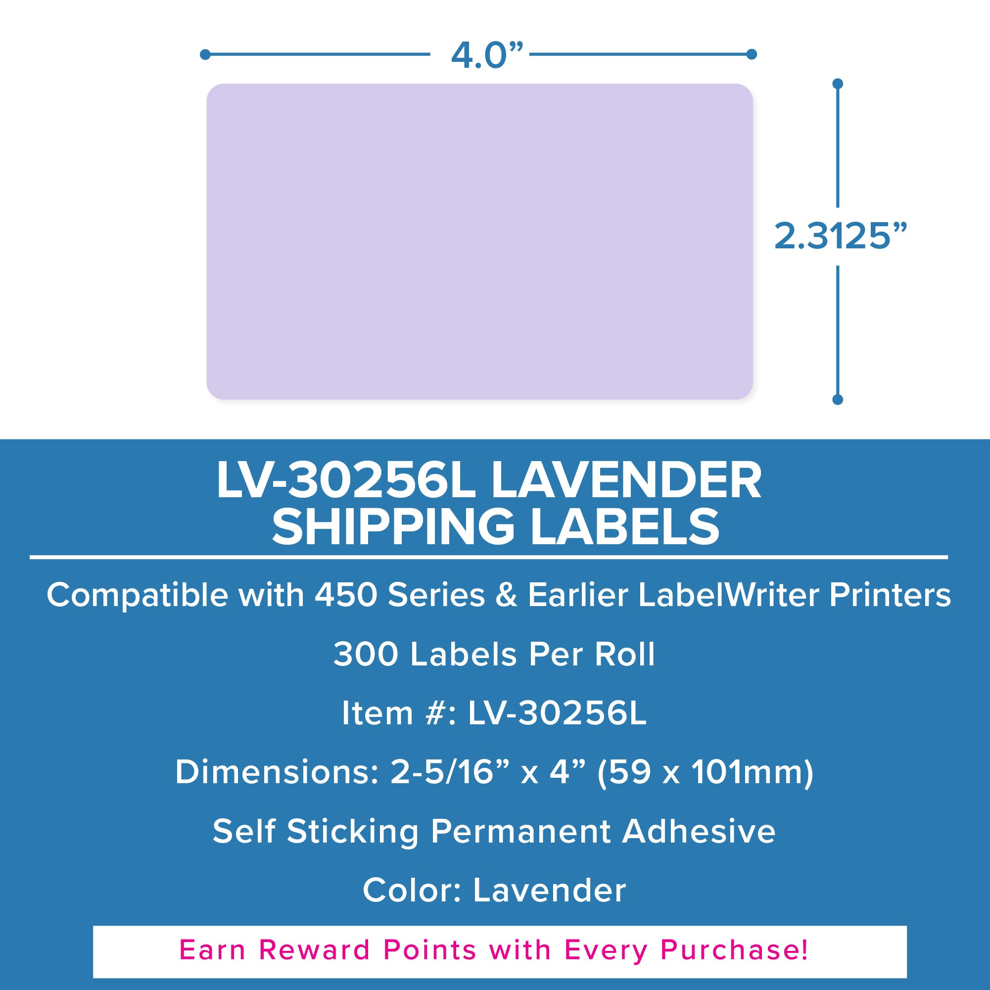 DYMO LW 30256 Blue Direct Thermal Shipping Labels - 1 Roll Of 300 Labels, 4" X 2-5/16" 8 thumbnail image