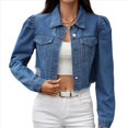 thumbnail image 2 of Chaqueta Vaquera Corta de Larga con Botones y Bolsillos para Mujer Azul M, 2 of 10