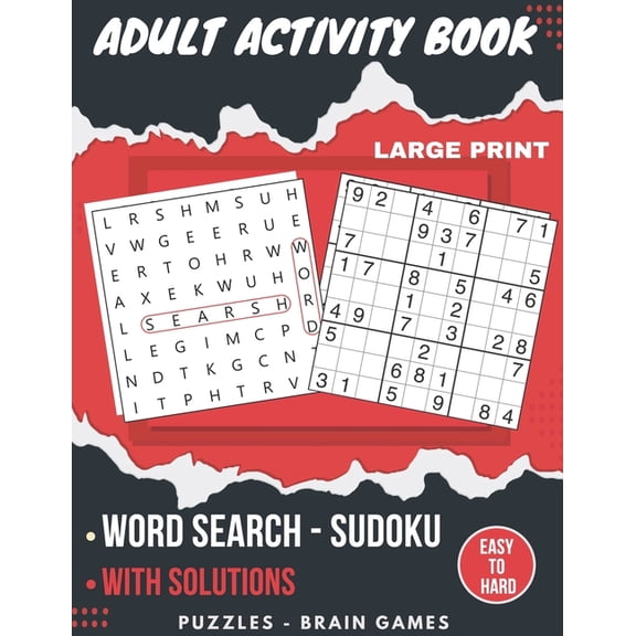 Adult Activity Book: Sudoku Easy To Hard, Word Search With Solutions, Brain Games, Puzzles Activity Book, Gift, (Paperback)