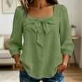 thumbnail image 3 of Lenpel Womens Fall Tops Trendy Bow Front Square Neck Blouses Balloon 3/4 Sleeve Casual Loose Lightweight Shirts, 3 of 6