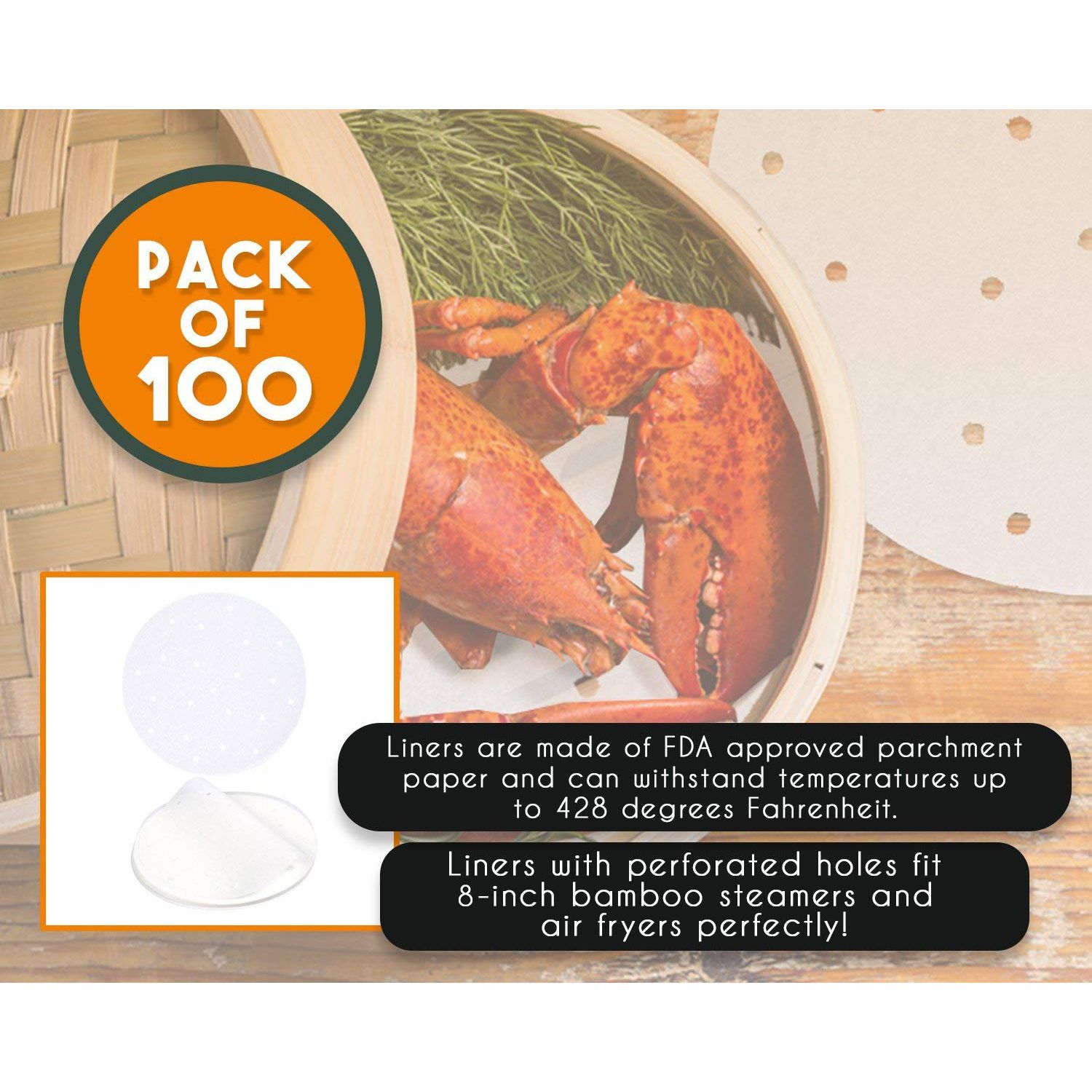 SHUAIGE Air Fryer Pad Paper Baking Paper Steamer Paper 23cm Non-stick Baking Steamer Paper Oil Paper White Round 100 Sheets