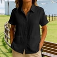 thumbnail image 2 of Agkizg Women's Linen Cottons Collar Short Sleeve Blouse Solid Color Button Summer Casual Top, 2 of 5