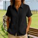 thumbnail image 2 of Tops Sueltos Casuales para Mujeres Moda No Posicionamiento Impreso 3/4 Manga V-Cuello Blusa con Poliéster Suave, Cómodo Top para el Uso Diario en Casa O Trabajo, 2 of 7