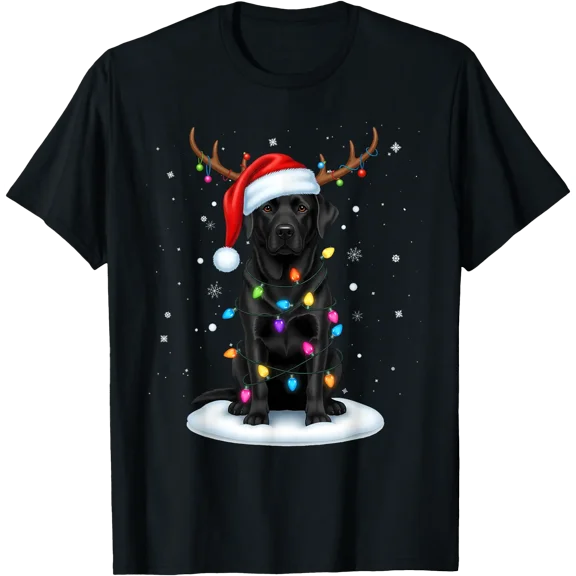 Black Lab Labrador Krismast Dog Reindeer Lights Krismast T-Shirt