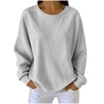 thumbnail image 2 of Women's Striped Crewneck Sweatshirt Oversized Long Sleeve Pullover Hoodless Tops Loose Casual Loungewear Gray S, 2 of 7