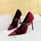 thumbnail image 4 of Zapatos de tacón alto y fino para mujer, con punta de gamuza y tacón bajo, con hebilla de metal y punta recta, para banquetes, con un solo zapato para mujer, 4 of 5