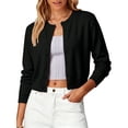 thumbnail image 2 of Nestiefly Women's Cropped Cardigan Sweater Lightweight Soft Knit Long Sleeve Crew Neck Button Down Clothes Spring Fall Black L, 2 of 5