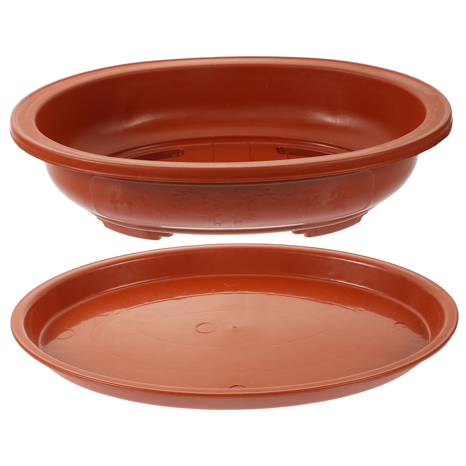 WHAMVOX Brown Oval Plastic Flower Pot Planter for Gardening and Nursery Use, 44x34x10.5 cm Outdoor Plant Container