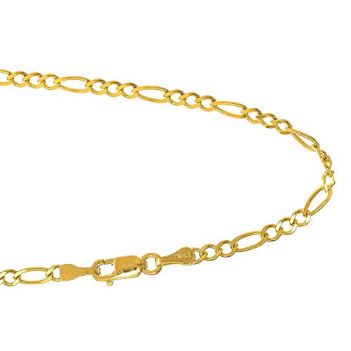 JewelStop 10k Solid Yellow Gold 2.6 mm Figaro Chain Bracelet Lobster Claw Clasp- 7 Inches, 2gr.