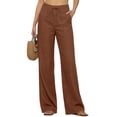 thumbnail image 2 of Linen Pants Women 2026 Summer Casual High Waist Straight Leg Trousers Lightweight Loose Plus Size Pant with Pockets Brown L, 2 of 7