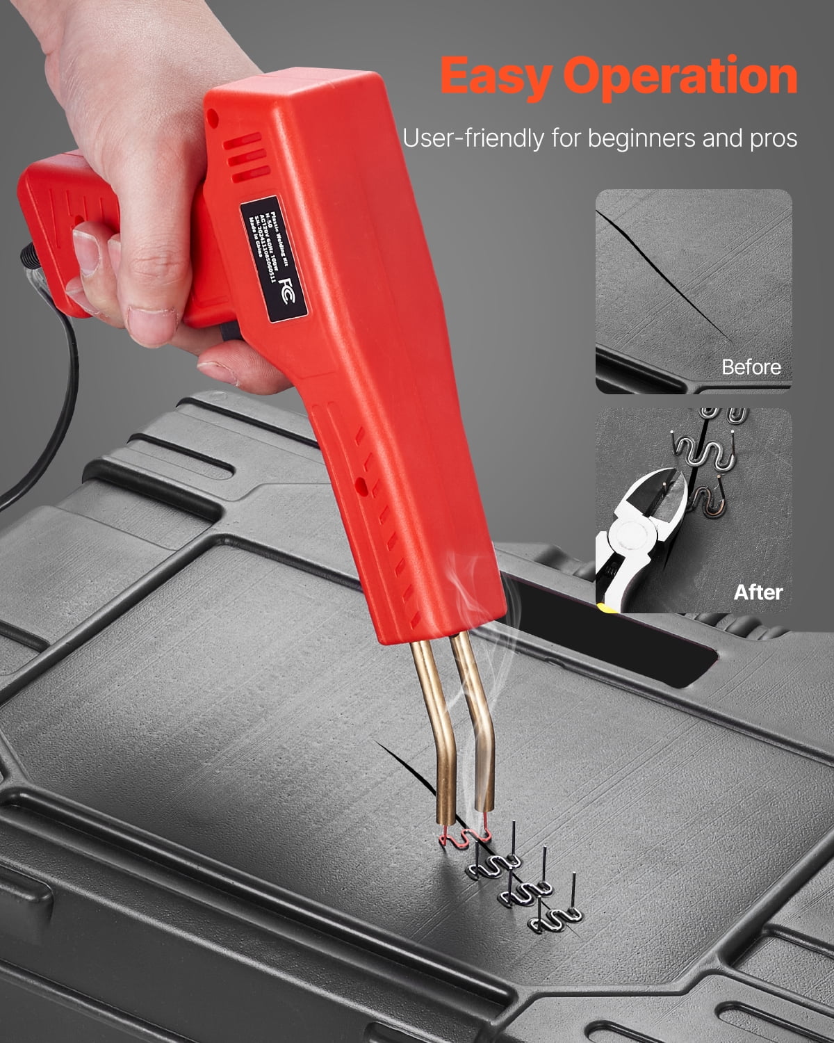 VEVOR Plastic Welder Kit Deluxe,100W Plastic Welding Gun + 60 W/100W Soldering Iron,Professional Plastic Repair Welding Tool with 1000PCS Hot Staples & 60 Rods for Car Bumper Kayak Electronics Toys
