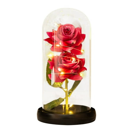 

Sehao Home gifts for couples Eternal Flower Simulation Rose Glass Cover Decoration LED Creative Night Light Gift for Girlfriend On Valentine s Day Home Garden glass G Desktop Ornament