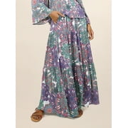 Scoop Women's Printed Tiered Maxi Skirt