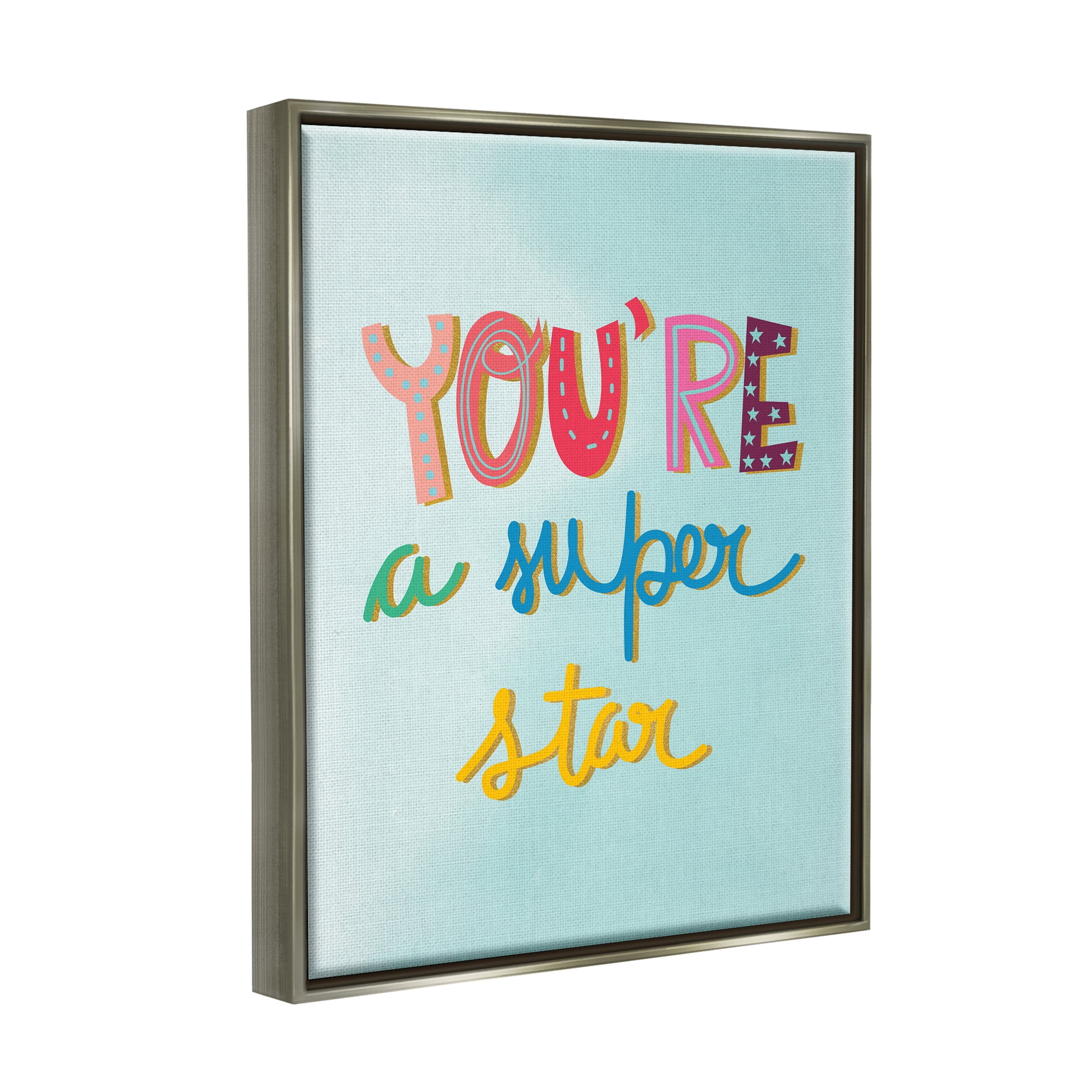 Stupell Industries Uplifting Super Star Phrase Inspirational Painting Gray Floater Framed Art Print Wall Art, 17 x 21