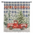 thumbnail image 2 of Blue Plaid Christmas Semi Sheer Curtains Drapes for Living Room, Bedroom, French Doors Window 54 Inches Long, Red Truck Xmas Tree Snowflake Rod Pocket Chiffon Curtain Drapery Voile Draperies Panel, 2 of 6