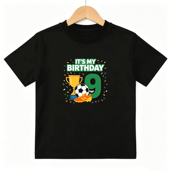 9th Birthday Soccer Boys Graphic Tee, Trophy It's My Birthday 9 100% Cotton Kids Short Sleeve T-Shirt