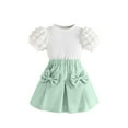thumbnail image 1 of Zpanxa Girls Summer Outfits Kids Solid Color Short Sleeve with Bow Skirt Set Sweet and Fashion Set 7 Years, 1 of 5