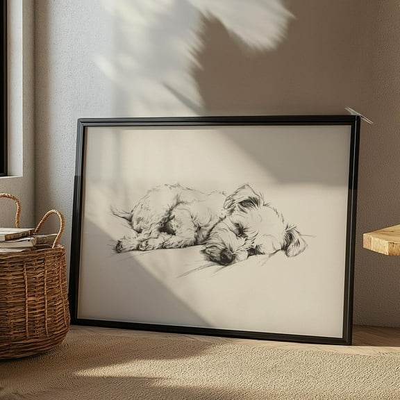 Schnauzer Nursery Retro Print, Baby Room Wall Decor, Dog Kids Room Art, Sleeping Dog Vintage Poster, Girls Room Print, Boys Room Dog Sketch Wall Art, Modern Wall Decor, 8x12 UNFRAMED