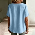 thumbnail image 6 of Stamzod Shackets for Women Casual V Neck Button Down Shirt Tops Summer Beach Short Sleeve Shacket Blue B L, 6 of 7