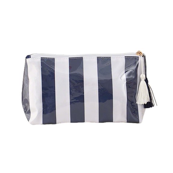 Makeup Bags for Purse,Small Clear Coated Cosmetic Bags for Women Girls, Waterproof Travel Organizer Zipper Pouch Beach Vacation Essentials (White-Navy)