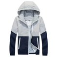 thumbnail image 4 of Water Resistant Color Block Windbreaker Jacket for Men, Adjustable Hood Zip Up Light Coat for Weekend Jogging Sports Light Ashy XXXL, 4 of 4