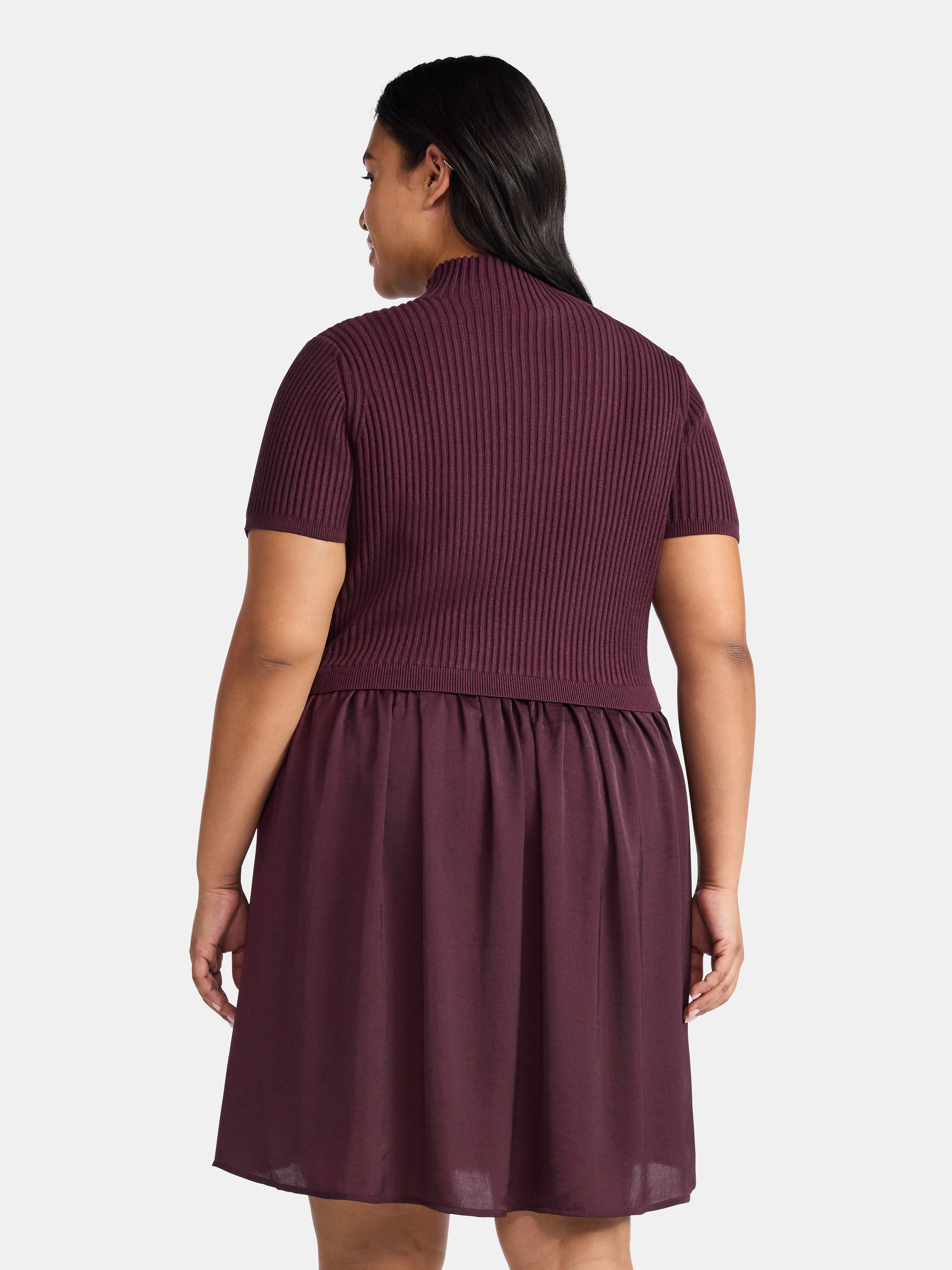 Terra & Sky Women's Plus Short Sleeve Mini Mixed Media Dress, Sizes 0X-5X