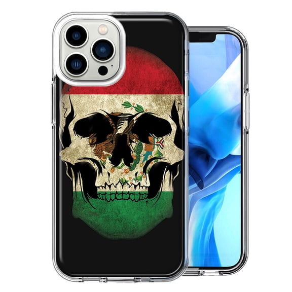 MUNDAZE Case for Apple iPhone 15 Pro Max Slim Hard Shell Soft TPU Hybrid Shockproof Heavy Duty Protective Phone Cover - Mexico Flag Skull
