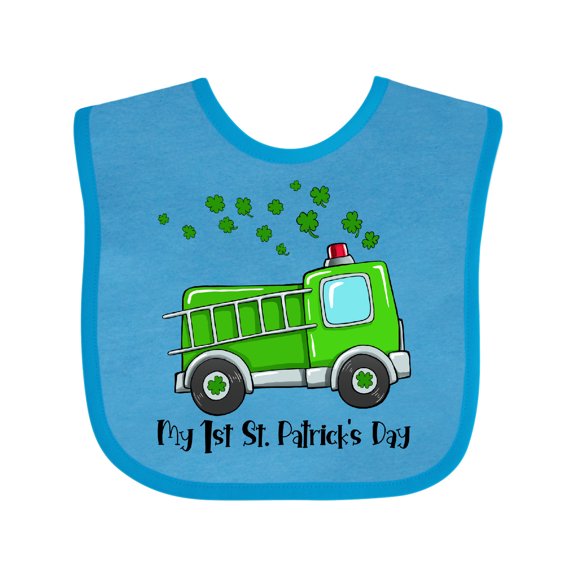 Inktastic My 1st St. Patrick's Day Green Fire Truck with Clovers Boys or Girls Baby Bib