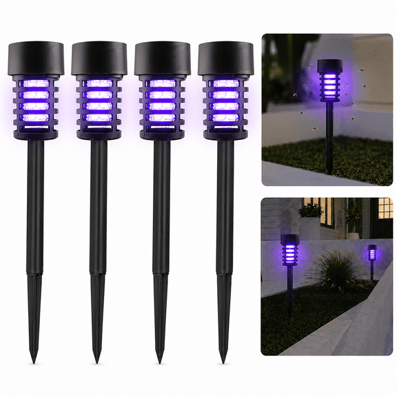 4 Pack Solar Bug Zapper Outdoor Mosquito Zapper Stake Lights, Solar Insect Killer Lamp for Yard, Garden, Patio and Camping