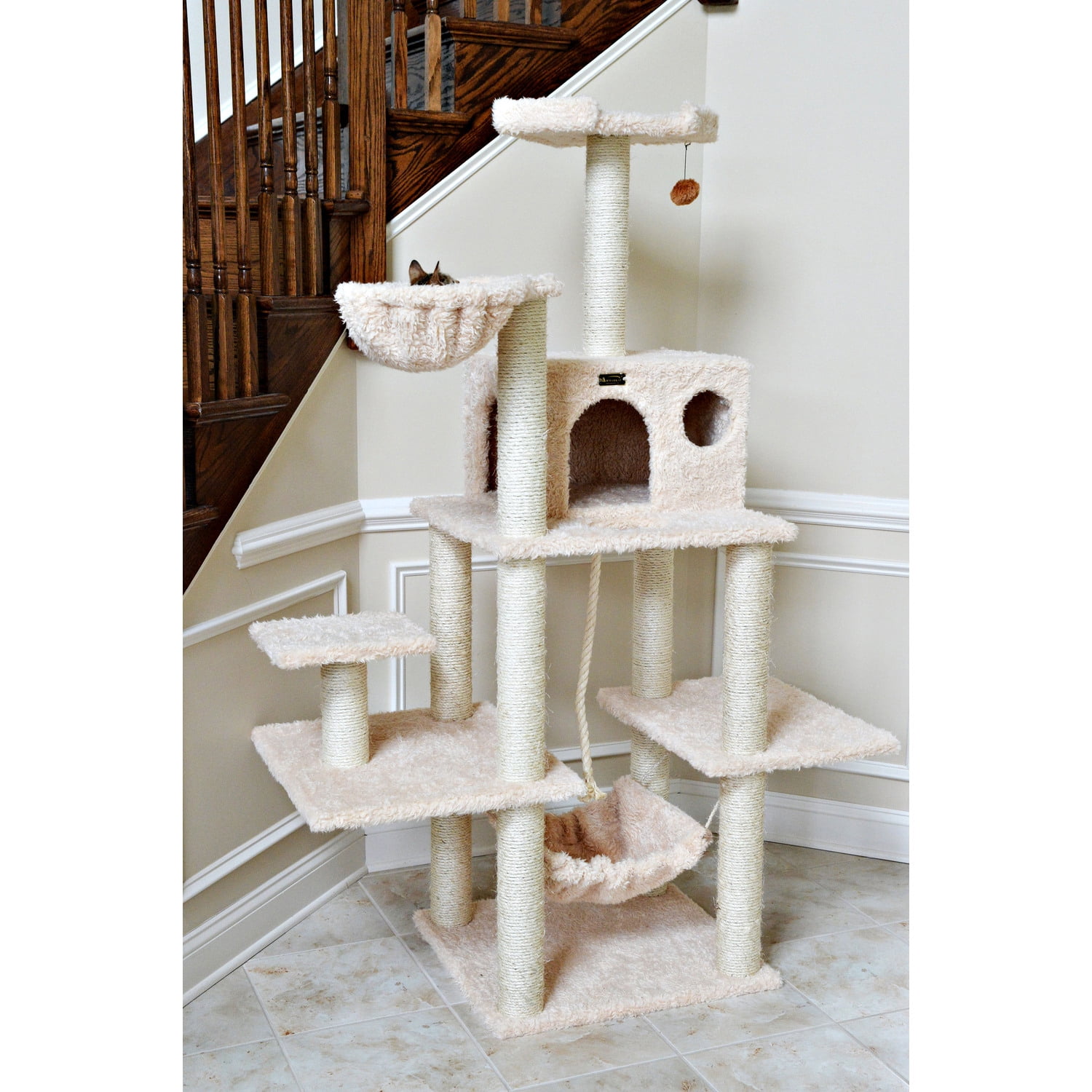 Armarkat 69-in Mult -Level Real Wood Cat Tree Hammock Bed, Climbing Center for Cats and Kittens A6901 Beige